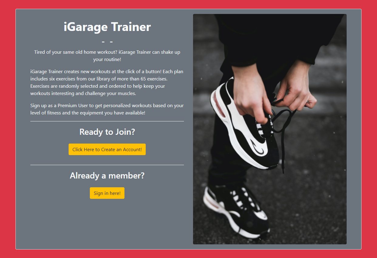 iGarage Trainer Homepage Picture